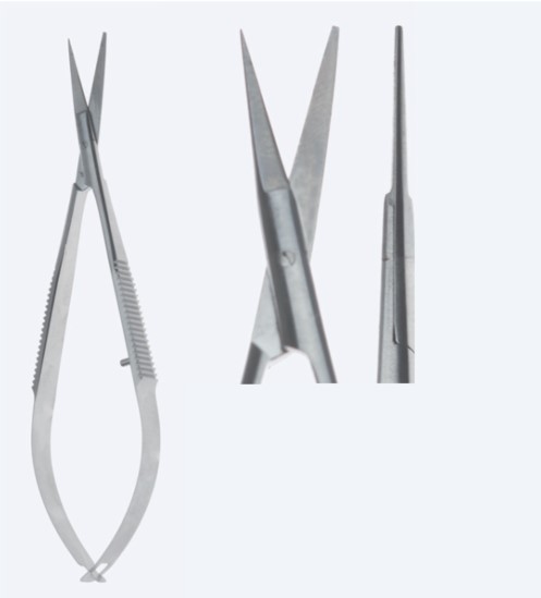 Ножиці, хірургічні, "Noyes", мікро, прямі, тупокінцеві, загальна довжина 115 мм, 4 1/2"